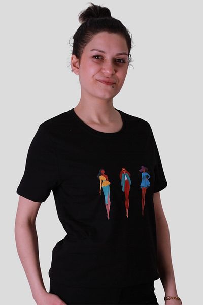 trender Three Women Print Black Women's T-Shirt