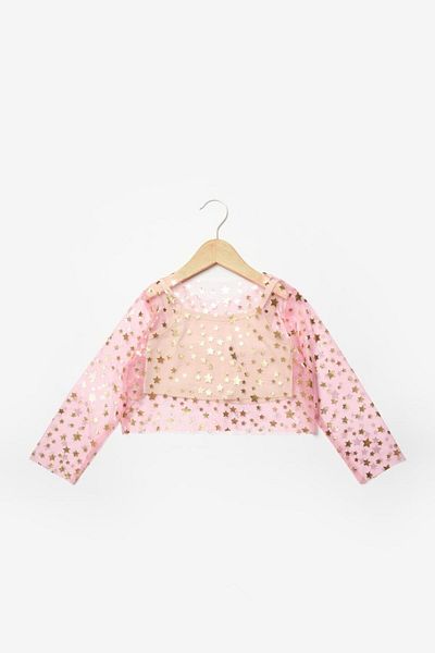 Le Mabelle Starry Pink Girl's Crop Top - Μακρυμάνικο Τούλι