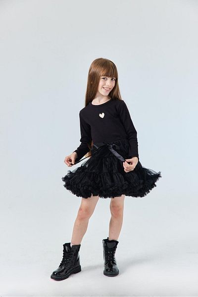 Le Mabelle Black Heart Embroidered Ribbed Girl's T-Shirt