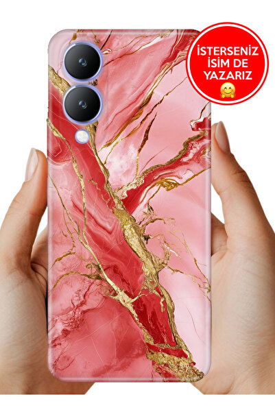 Cekuonline Vivo Y17s Kılıf Desenli Rubber Kamera Korumalı Silikon Pembemermer 32
