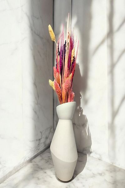 BESAGU HOME Geometric Patterned Vase - 20 cm White Vase