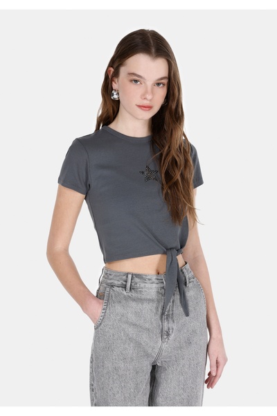 Colin's تي شيرت نسائي بأكمام قصيرة من أنثراسايت بقصة ضيقة