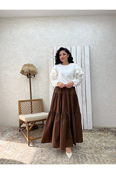 KÜÇÜĞÜM BUTİK Brown Poplin Layered Skirt