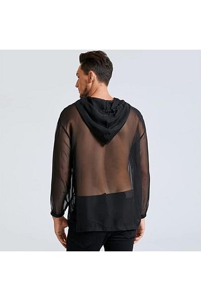 Hasyılmaz Incerun Long Sleeve Transparent Hooded T-Shirt for Men 5XL