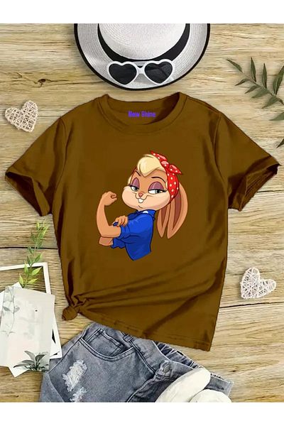 New Shine 1 тениска е подарък при покупка на 6 или повече в количката - Детска тениска Bunny Girl Power Oversize с бандана