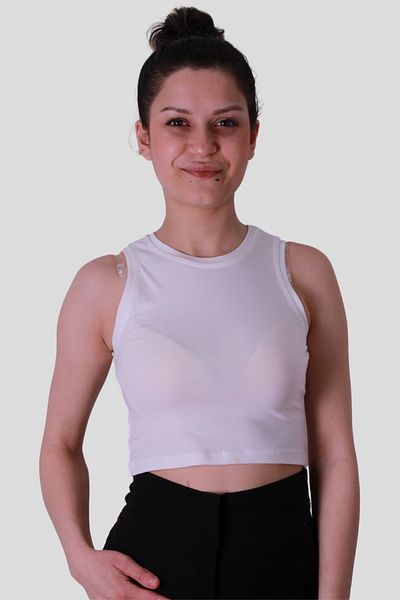 trender Crop Cream Women's Sleeveless T-Shirt 587-04