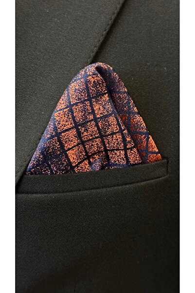 Dearmise Темно-синій та помаранчевий візерунковий подарунковий набір преміум-краватки та хустинки