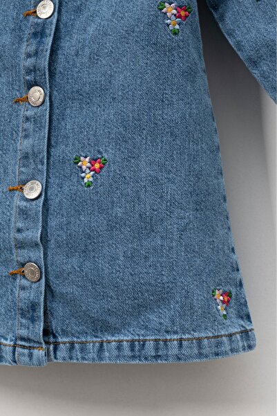 yns coolstar rochie din denim din bumbac cu guler brodat cu flori pentru fetiță