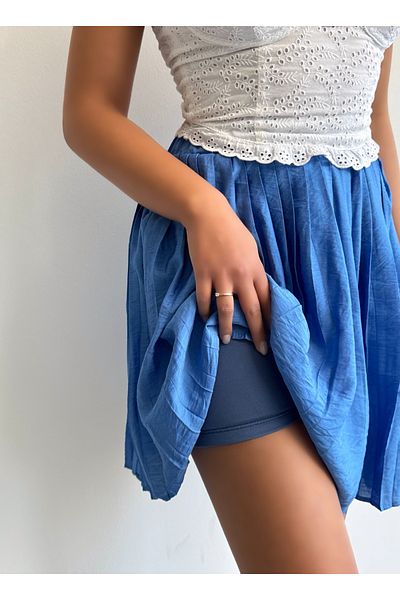 BEJNA Blauer, strukturierter, plissierter Minirock aus Modal für Damen mit Shorts