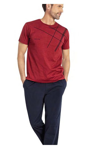 Pierre Cardin Men's 100% Cotton Cycling Pajamas Set K Short Sleeve Pipe Leg with Pockets