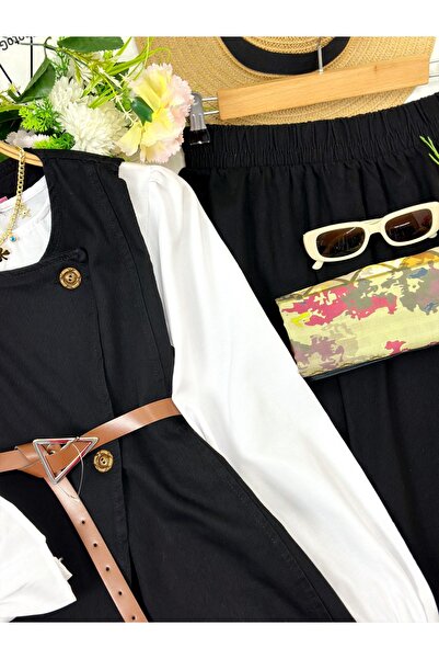 YEDİLALE Denim Vest Skirt Double Set [Belt Included, Except Shirt]