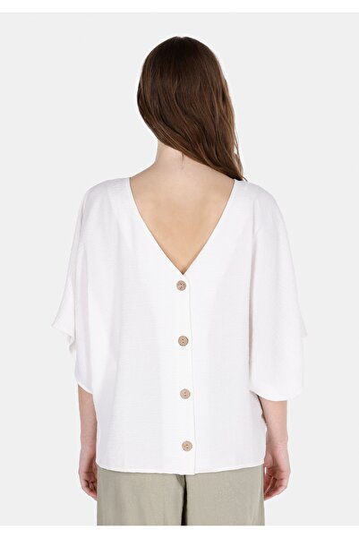 Colin's Regular Fit V-Neck Plain Women's White Short Sleeve Shirt