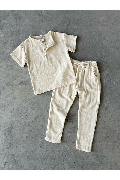 KAPROLLI Cotton Linen Fabric Girls Boys Children's Bottom Top Set Oversize Comfortable Fit