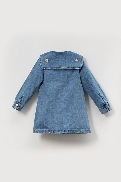 yns coolstar rochie din denim din bumbac cu guler brodat cu flori pentru fetiță