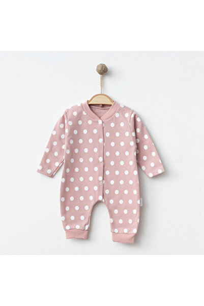neocotton Pamuklu Puantiyeli Patiksiz Önden Çıtçıtlı Bebek Tulum