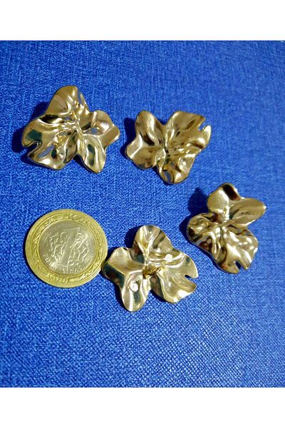 İMREN AKSESUAR Z.A.R.A Model Leaf Pattern Crumpled Gold Design Large Size Button Set(3.2cm)