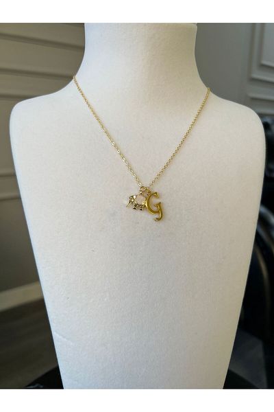 Store G Letter Necklace Cute Elephant Charmlı Steel Chain Luck Necklace