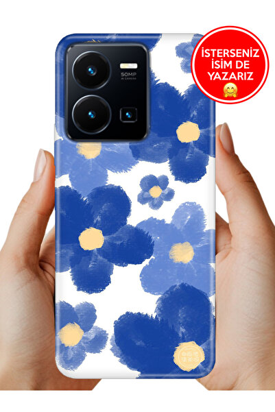 Cekuonline Vivo Y22s - Y35 Kılıf Trend Desenli Esnek Kapak Blue Orgin