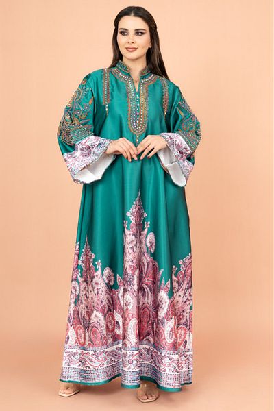 IKKXA Gleaming Crystal and Print Jalabiya