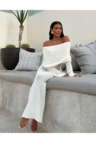 sunfyre فستان نسائي للموسم الجديد بياقة مادونا طويل ورفيع ومزخرف أنيق