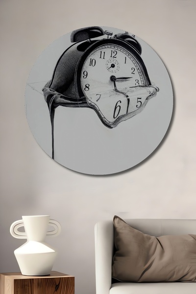 Teona Ahşap Eriyen Saatler Sürrealist Dekoratif Ahşap MDF Yuvarlak Ev,İşyeri ...