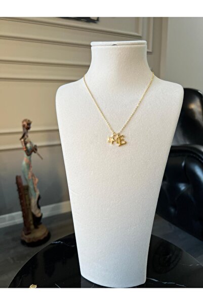 Store E Harf Kolye Yıldız Charmlı Çelik Zincirli