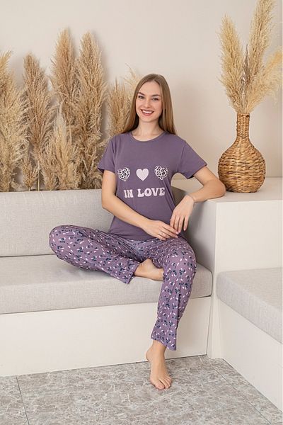 VERA COLLECTİON Women's Cotton Purple Color Pajama Set