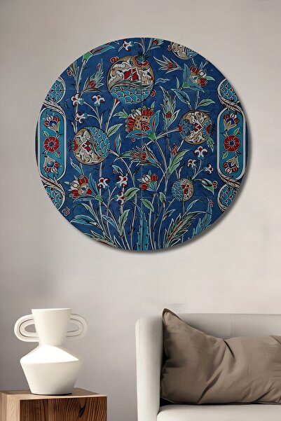 Teona Ahşap Çiçek Desenli Osmanlı Motifli Dekoratif Ahşap MDF Yuvarlak Ev,İşy...