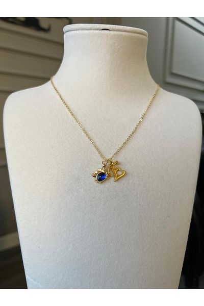 Store Letter E Necklace - with Crab Charm and Chain