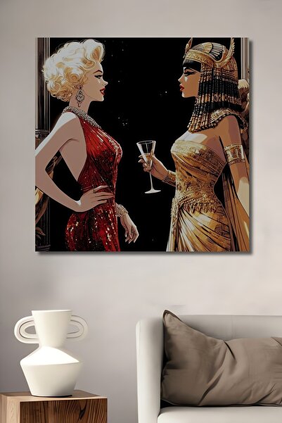 Teona Ahşap Marilyn Monroe ve Kleopatra Portresi Dekoratif Ahşap Dikdörtgen Ev,İşyeri Duvar Tablo