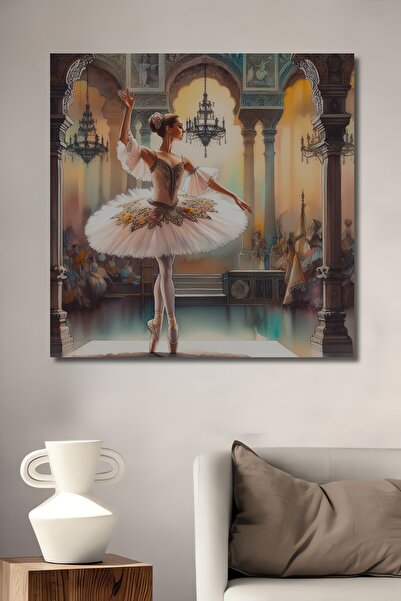 Teona Ahşap Balerin ve Saray Sulu Boya Görünümlü Dekoratif Ahşap Dikdörtgen E...