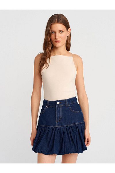 Dilvin Six Gathered Denim Balloon Skirt-Navy Blue