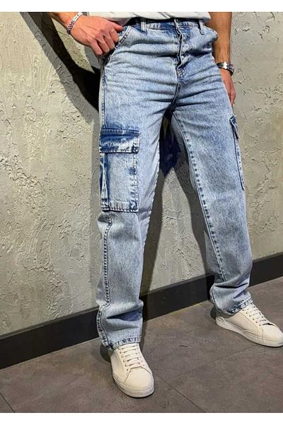 HAKİM BEY Men's Blue Cargo Pocket Baggy Jeans