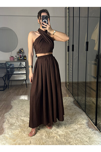 NET OF NOT Set bluză cu fustă din țesătură de in brută cu talie elastică Kahl...