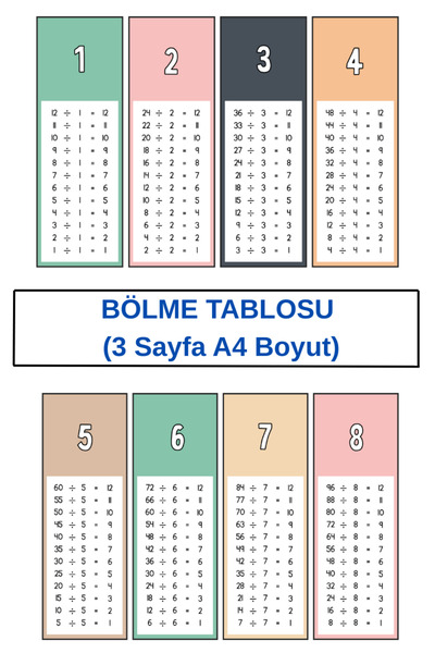 Organik Yolda BÖLME TABLOSU, PRATİK ZEKA GELİŞİMİ  (3 Sayfa A4 Boyut)