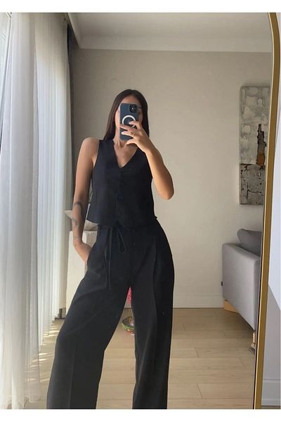 Piano Black Leinenwesten-Set