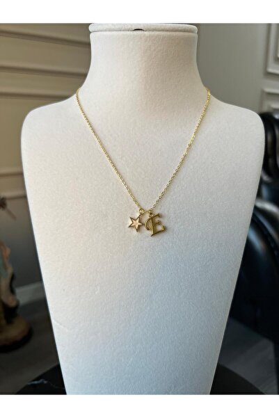 Store E Harf Kolye Yıldız Charmlı Çelik Zincirli