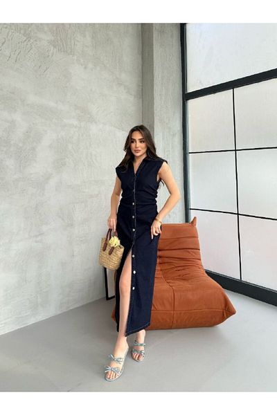 gmbutikk ROCHIE DENIM FĂRĂ MÂNECI CU DETALII DE FĂRĂ CU BUTON