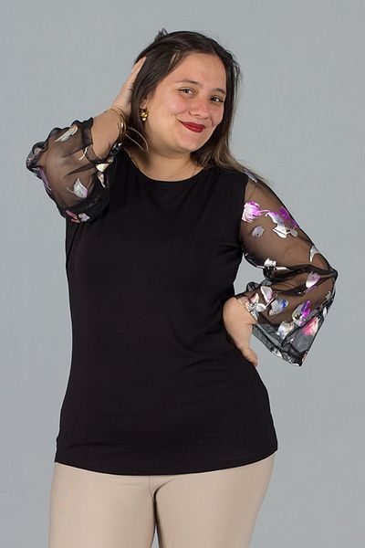 Truva XXL Large Size Sleeve Tulle Blouse