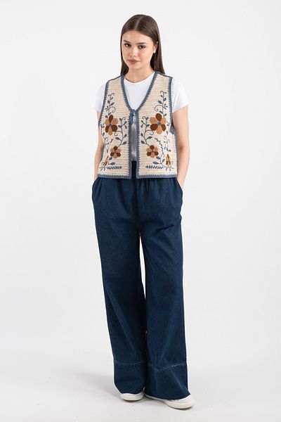 Hatun Atila Hatunatila Ethnic Pattern Front Lace-Up Süzine Knitwear Vest
