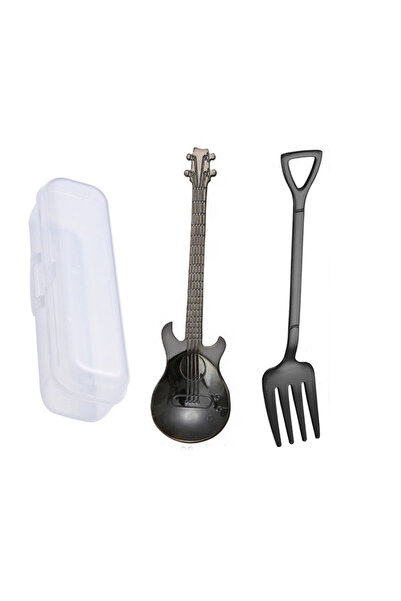 jojobebek Siyah Renk Gitar Tasarımlı Paslanmaz Çelik Kaşık ve Paslanmaz Çelik...