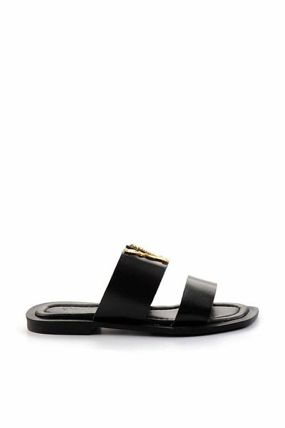 Bambi Black Leather Women's Slippers K 04826052603