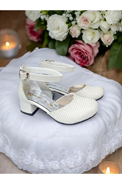 PATİK BEBE Set rochie de seara pentru fete cu sclipici alb si pantofi cu toc patrat