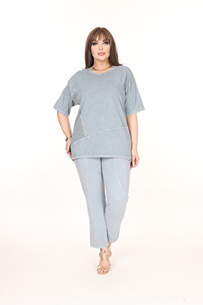 özle fashion Tasarım Taşlı Cepli Modern Büyük Beden Takım