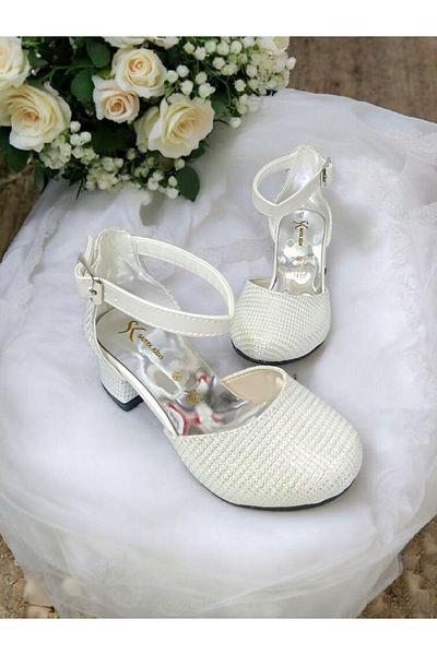PATİK BEBE Set rochie de seara pentru fete cu sclipici alb si pantofi cu toc patrat
