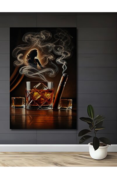 Teona Ahşap Viski Ve Puro Sanatı Dekoratif Ahşap MDF Dikdörtgen Ev,İşyeri Duv...