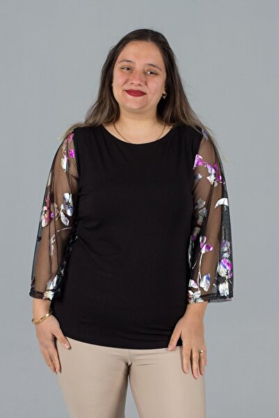 Truva XXL Large Size Sleeve Tulle Blouse