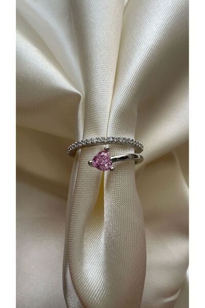 Goche Bijuteri خاتم حجر الزركون قابل للتعديل (تفاصيل القلب)