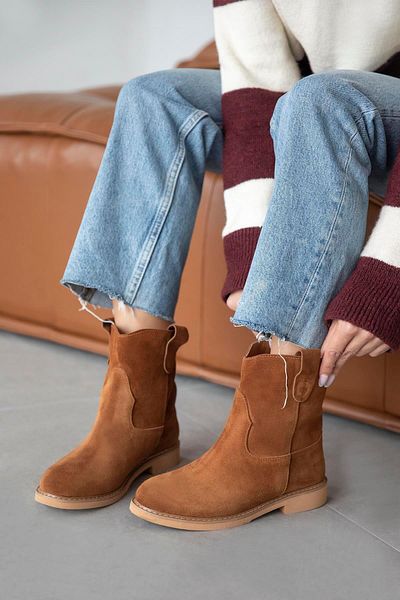 STRASWANS Toffy Women's Flat Sole Genuine Leather Suede Boots Brown