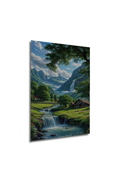 Teona Ahşap Dağ Manzaralı Ahşap MDF Dekoratif Dikdörtgen Ev,İşyeri Duvar Tablo